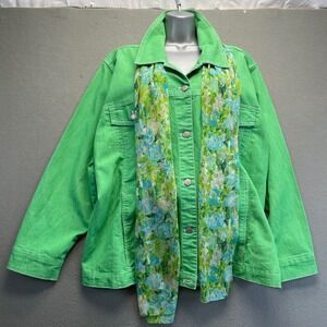 Denim & Co Women Jacket Green Cotton Blend Stretch 3X Trucker A87003